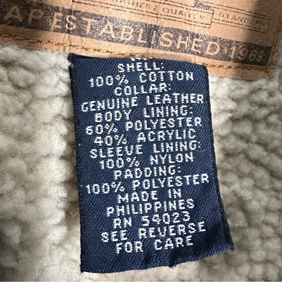 Gap | Vintage Leather Collar Sherpa Lined Crop Trucker Jean Jacket Size Medium - Picture 10 of 11